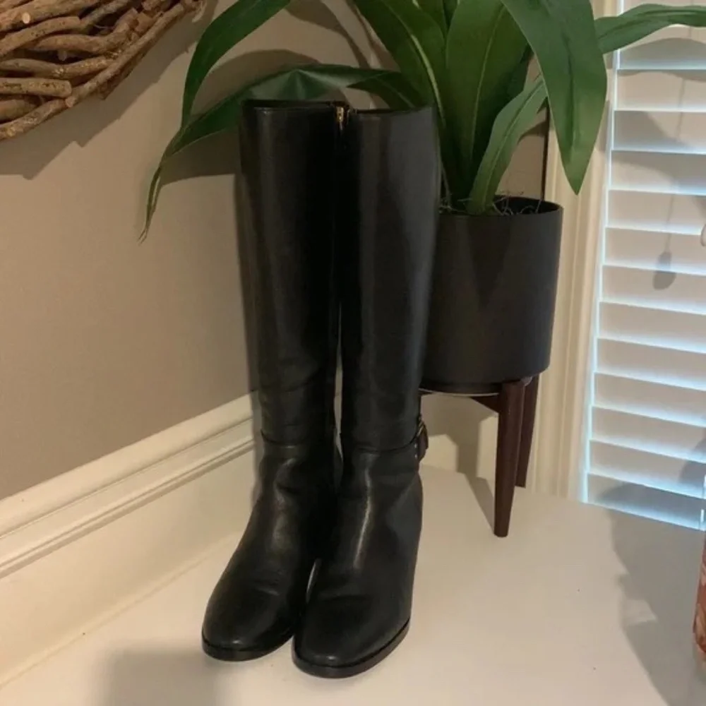 Tory Burch Black Calf Leather Riding Boots